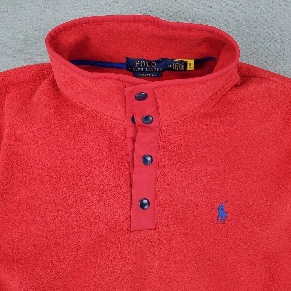 Polo Ralph Lauren Performance Pullover Mens Size M Red‎ 1/4 Button Snap Fleece